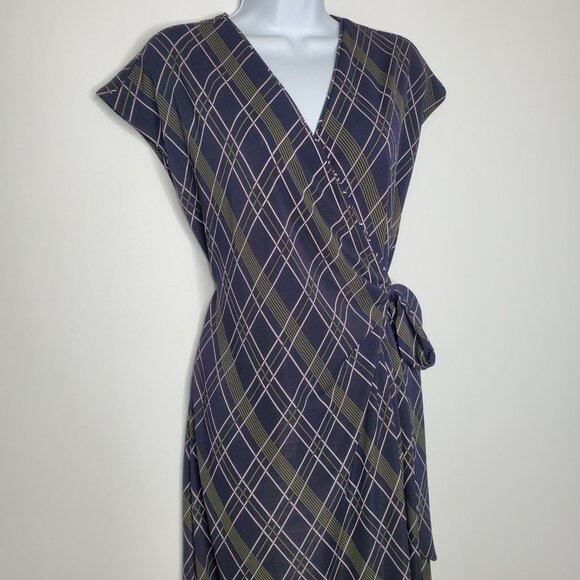 Ann Taylor Womens V Neck Plaid Wrap Dress Size 10 Stretchy Preppy Career Classic - Picture 2 of 10